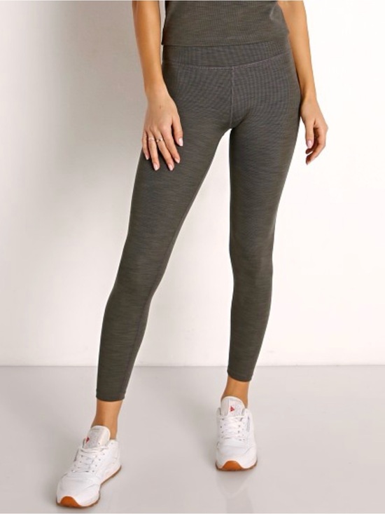 Beyond Yoga Pants - Beyond Yoga Heather Rib High Waisted Midi Legging Smoke Grey Large